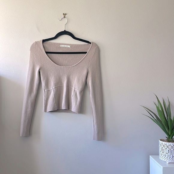 Abercrombie & Fitch Nude Ribbed Long Sleeve Corset Crop Top - Picture 3 of 3